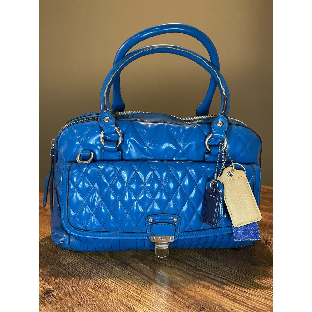Coach Poppy Liquid Gloss Blue Quilted Patent Satchel Bag 20721 Y2K 2012